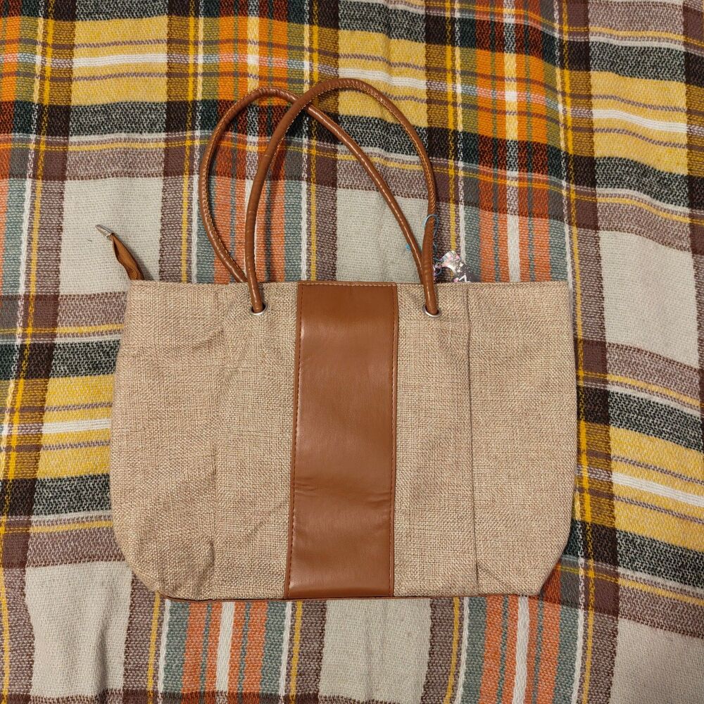 Cute Lightweight Camel and Tan Burlap Tote Bag.